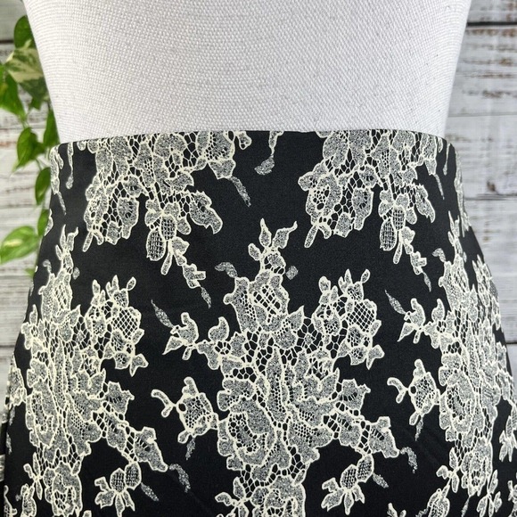 Lucie Lucie Skirt size Large Black Ivory Floral Jersey Slinky Lace Pencil Slim - Picture 5 of 11